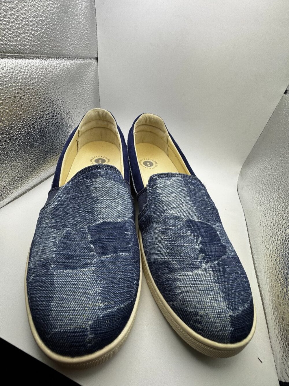 Revitalign Lydia Denim Patchwork Canvas Orthotic Slip On Sneaker Shoes 11B